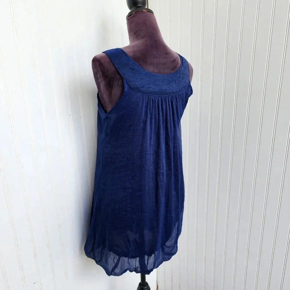 Pepper Tree London Navy Blue Beaded Dress Bubble Lined Cotton Blend Sleveless S - Picture 8 of 14